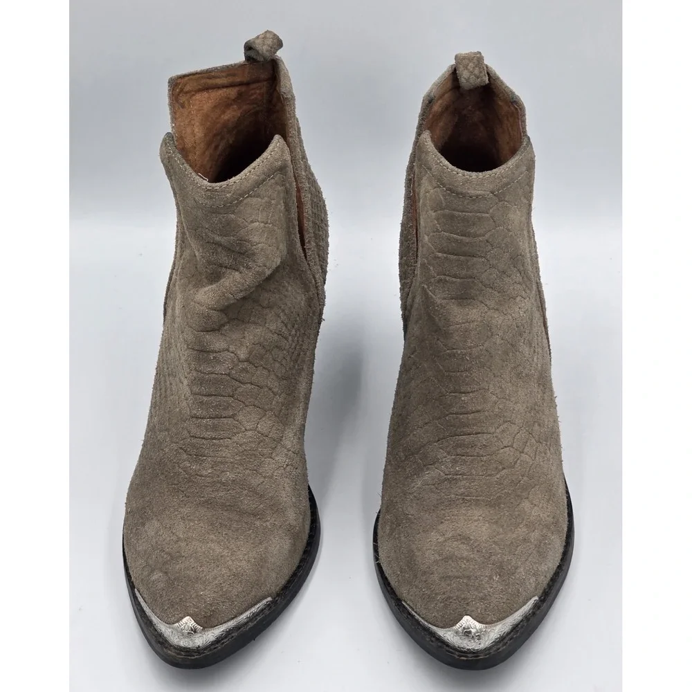 Jeffrey Campbell Cromwell Women's Size 8 Western Taupe Snake Print Ankle Boots